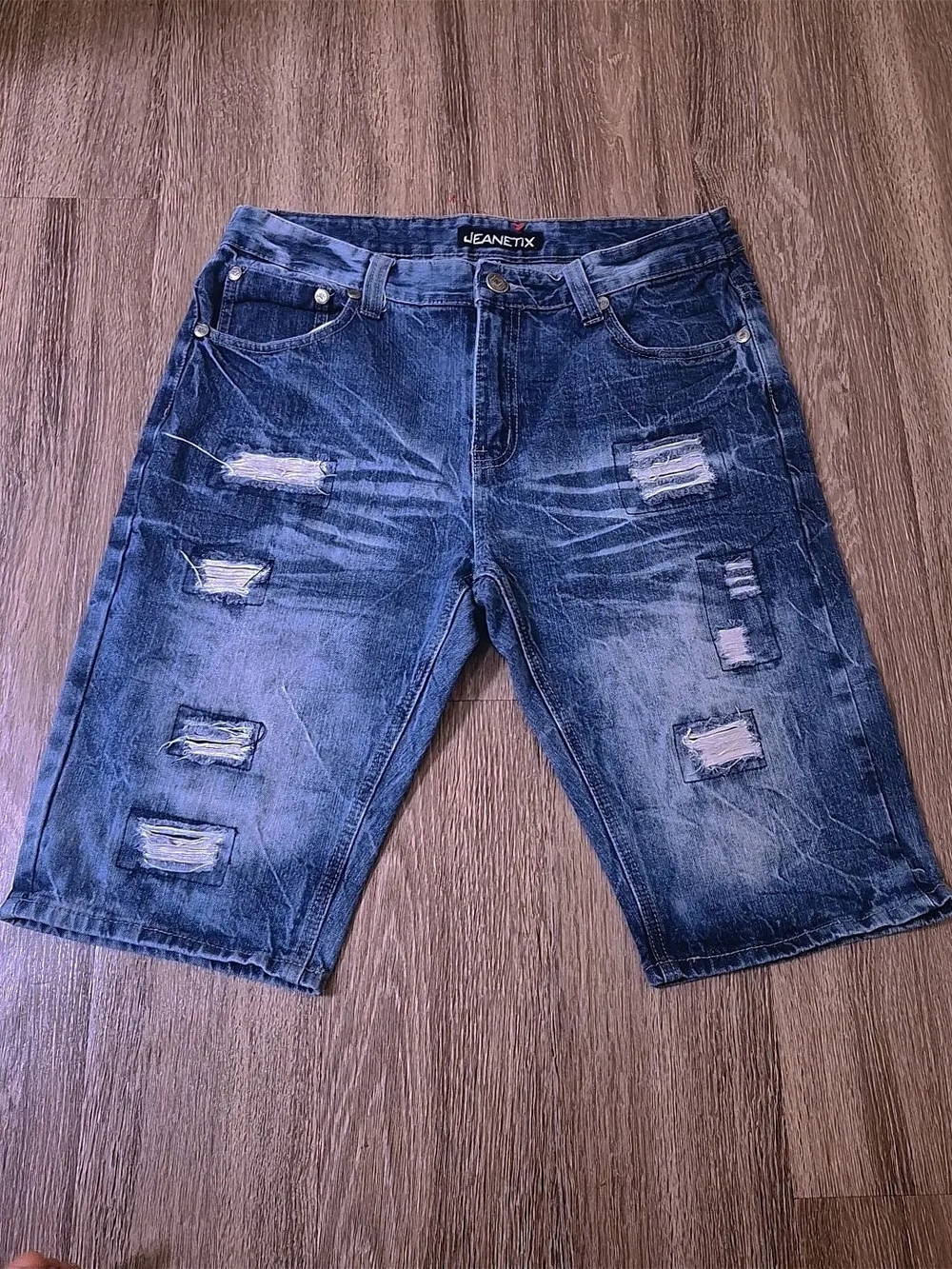 Men's Distressed Dark Blue Denim Shorts